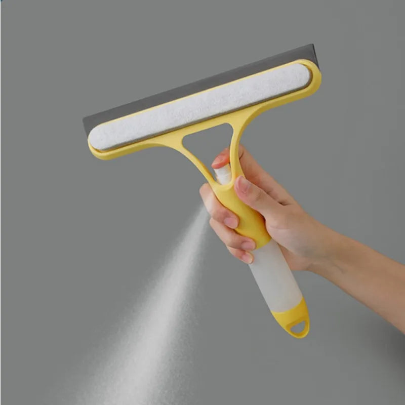 3-In-1 Multipurpose Glass Wiper Scraper Shower Squeegee Cleaner 3In1 with Spray Bathroom Mirrors Tiles Car Window Cleaning Tool