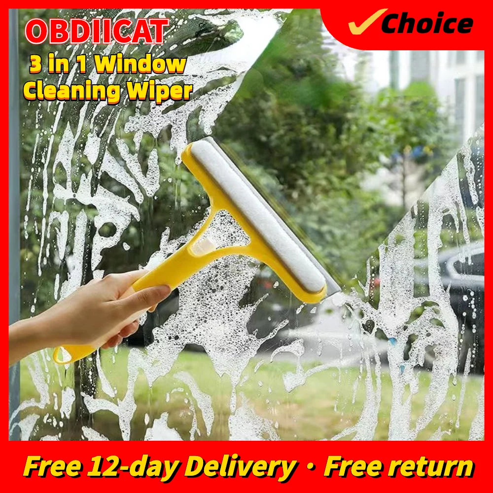 3-In-1 Multipurpose Glass Wiper Scraper Shower Squeegee Cleaner 3In1 with Spray Bathroom Mirrors Tiles Car Window Cleaning Tool